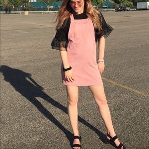 Pink corduroy overall dress